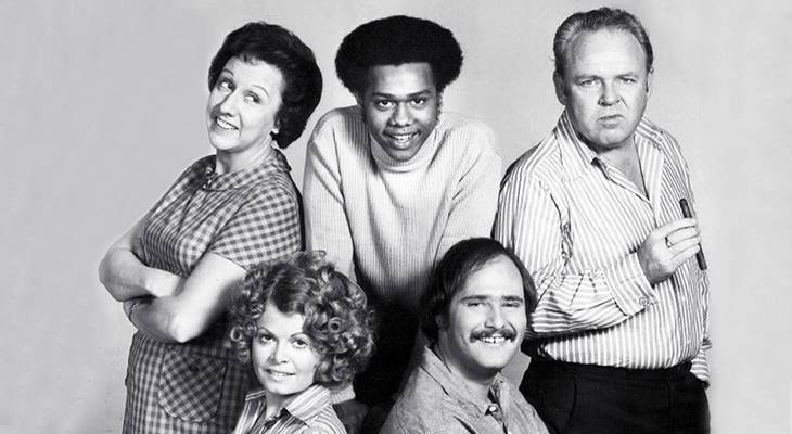 all in the family 1973 cast, boomer tv trivia, baby boomer television, carroll o'conor, archie bunker, jean stapleton, edith bunker, sally struthers, gloria bunker, rob reiner, michael stivic, mike evans, lionel jefferson, emmy awards, 1970s sitcoms, 1970s television comedy series
