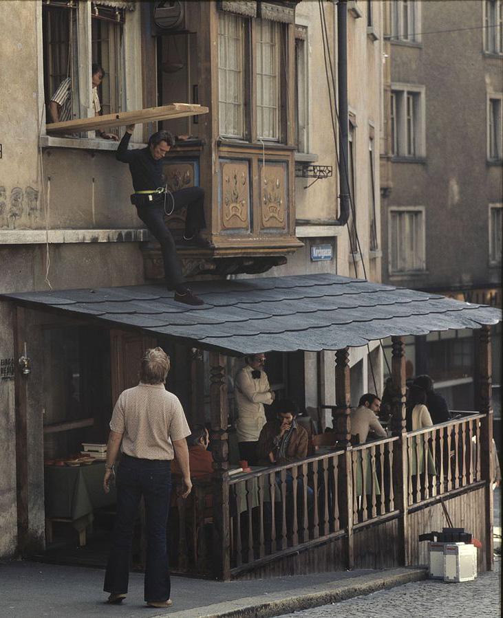 clint eastwood 1974, american actor, filming movies, the eiger sanction, zurich switzerland, 1970s action movies