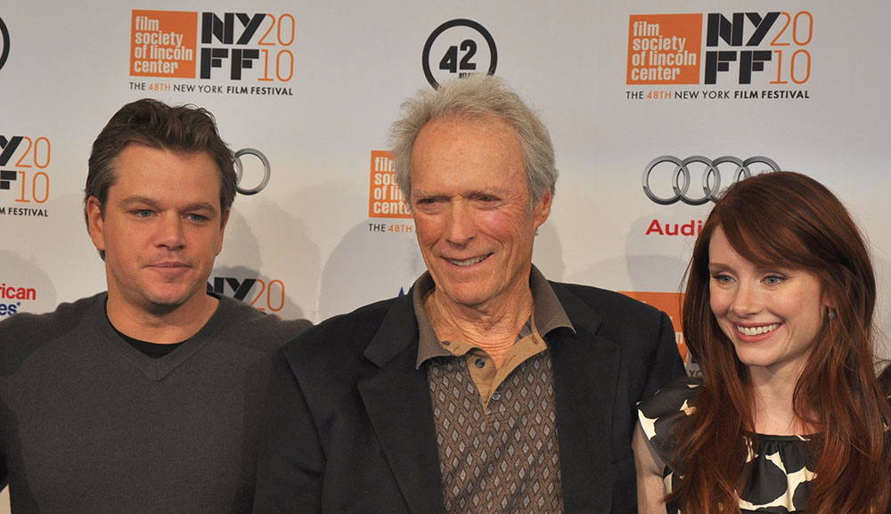 clint eastwood 2009, matt damon, bryce dallas howard, american actors, actresses, 2010 new york film festival, movie producer, director, costars, senior citizen, septuagenarian