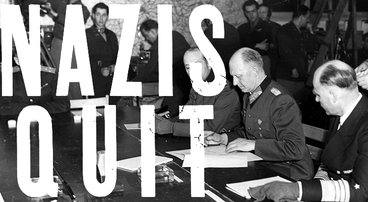 wwii, world war two, german surrender, may 7 1945, germany surrenders, german commander, gustav jodl, signing documents, nazis quit headline