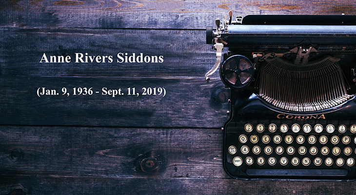 anne rivers siddons, born january 9th, died september 11th, american author, novelist, typewriter