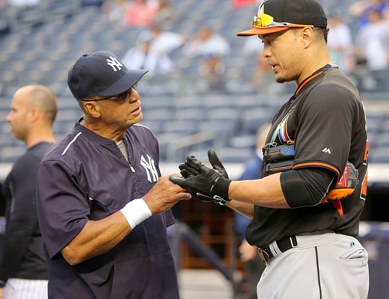 reggie jackson 2015, giancarlo stanton, new york yankees, senior citizen, septuagenarian, baseball players