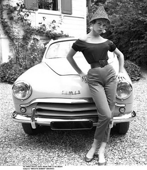 brigitte bardot 1954, french model, actress,1950s movies, simca weekend prototype car, 1950s cars