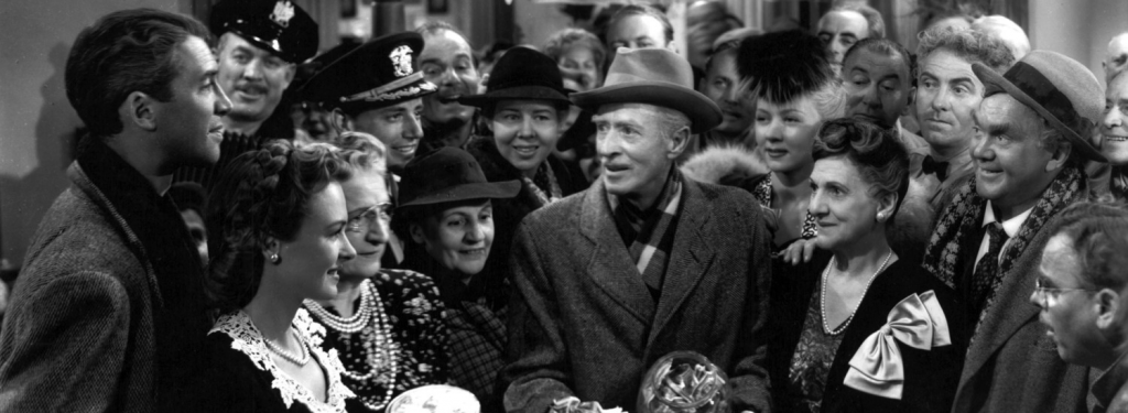 1946 december, its a wonderful life, movie premiere, jimmy stewart, james stewart, donna reed, george bailey, mary bailey, bedford falls, henry travers, clarence odbody, guardian angel, h b warner, mr gower, uncle billy bailey, classic christmas movies