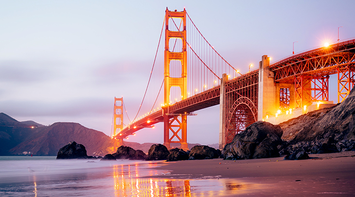 golden gate bridge, art deco, lights, san francisco, california, beach, marin headlands, rocks, 