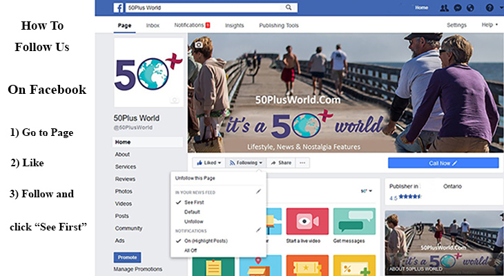 50plus world on facebook, following 50 plus world on facebook, 50 plus world on social media, social media how to for 50plus world