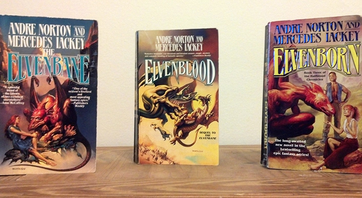 mercedes lackey books, american fantasy writers, andre norton, science fiction authors, halfblood chronicles book covers, elvenbane, elvenblood, elvenborn