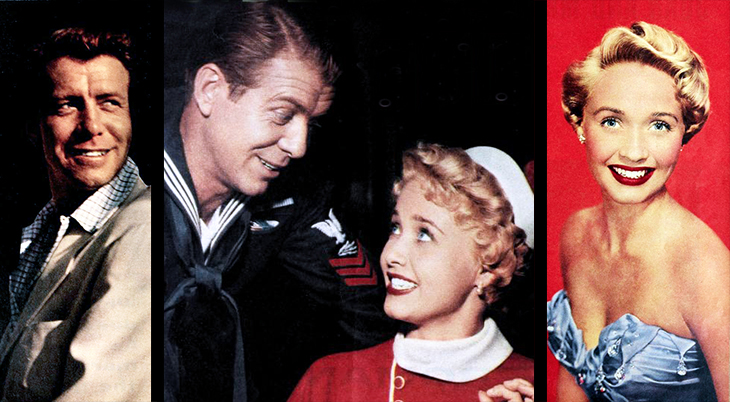 jane powell, gene nelson, american actors, singers, 1950s movies, classic films, three sailors and a girl, celebrity affairs