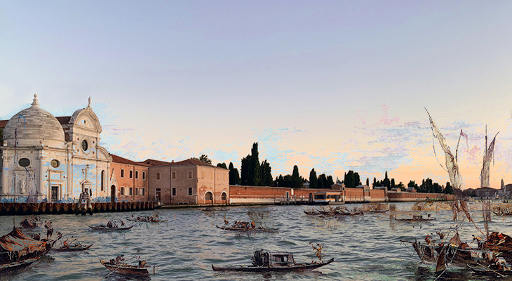 isola di san michele, abandoned venetian lagoon islands, venice italy, francesco guardi, monastery, renaissance church, cemetary island, domed capella emiliani, 