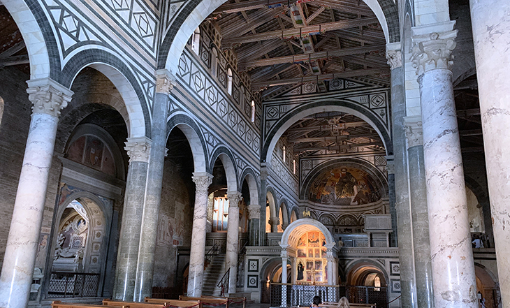 san miniato al monte basilica, church of san miniato, frescos, paintings, sculptures, green and white marble, romanesque churches, florence italy, northern italy, firenze,