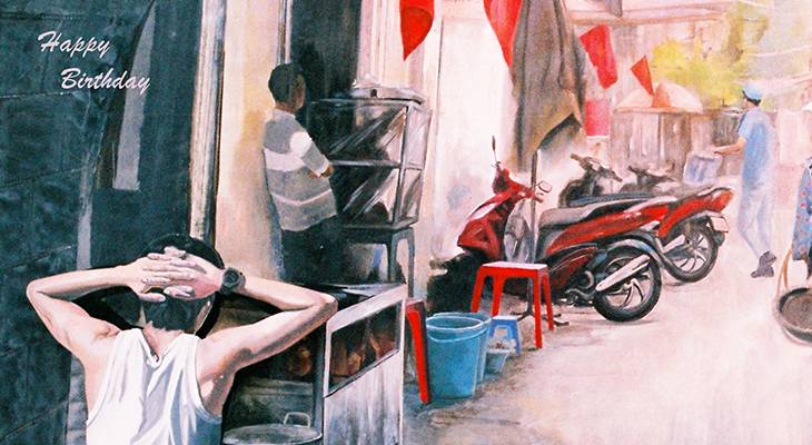 happy birthday wishes, birthday cards, birthday card pictures, famous birthdays, painting, wall art, mural, vietnam, motorcycles, scooters