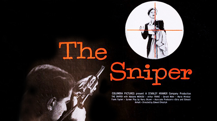 the sniper, 1952 movies, may 1952 film premiere, film noir, classic movies, films starring arthur franz, directed by edward dmytryk, stanley kramer producer
