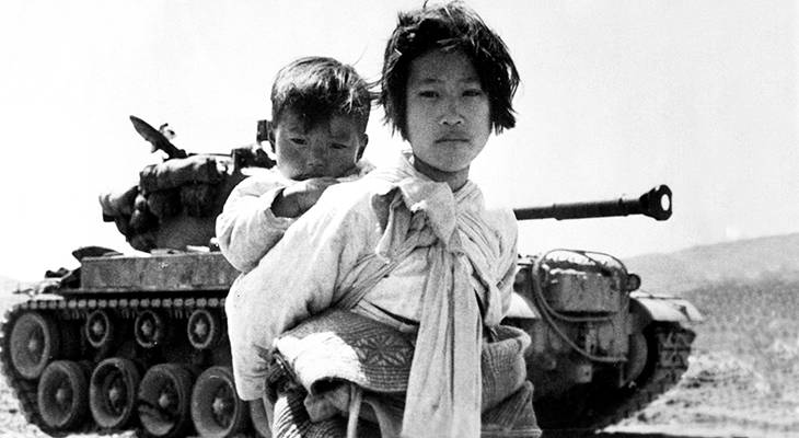 korean war, 1950s world conflicts, korean civilians, children, army tank, haengju korea