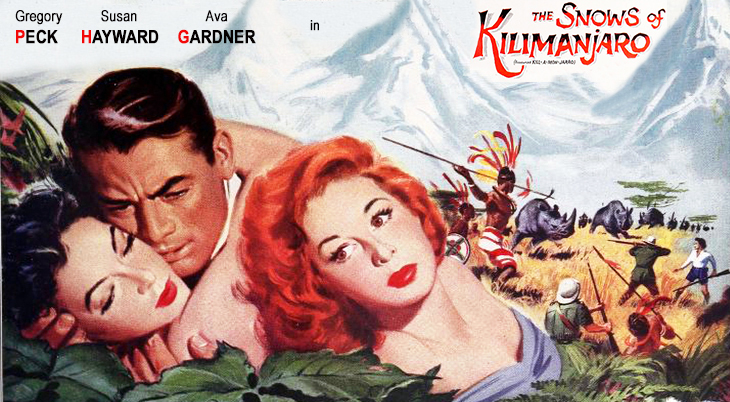 1952 movies, classic films, the snows of kilimanjaro, hemingway movies, film stars, actors, gregory peck, ava gardner, susan hayward, technicolor