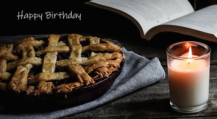 happy birthday wishes, birthday cards, birthday card pictures, famous birthdays, food, blueberry, pie, fruit, candle, treat