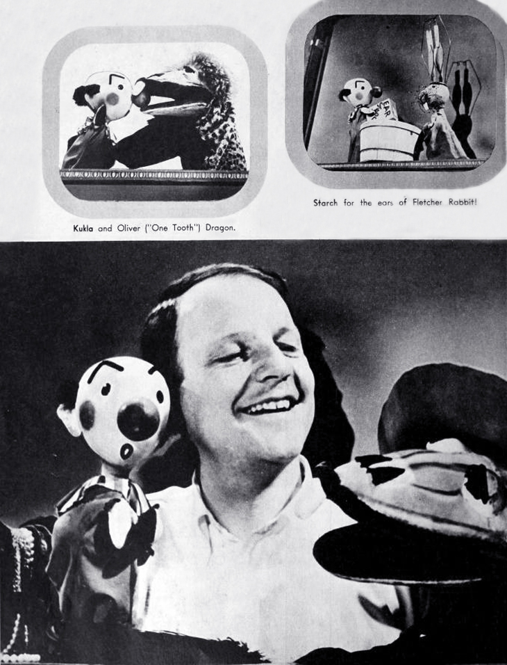 burr tillstroms kukla and ollie, 1961, 1960s children tv shows, puppeteer, burr tillstrom, puppets, dragon puppet, little boy puppet