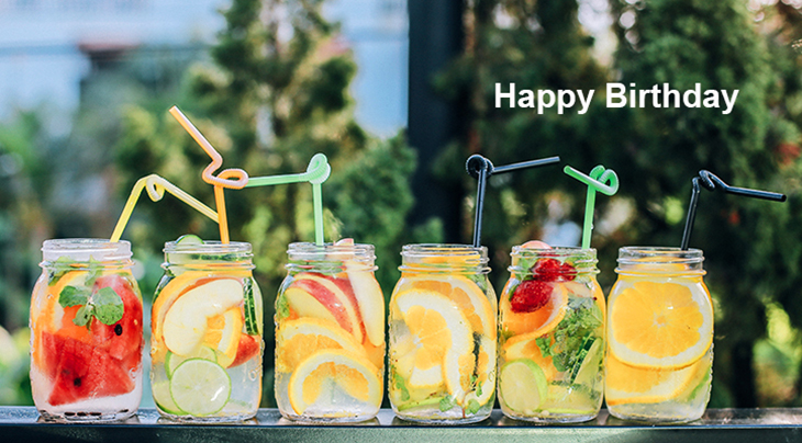 happy birthday wishes, birthday cards, birthday card pictures, famous birthdays, fruity, drinks, cocktails, summer, lemons, watermelon, straws, mason jars