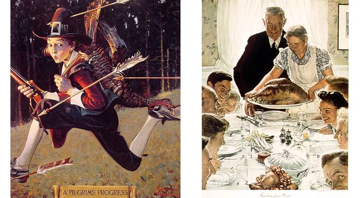 thanksgiving, november, holidays, vintage, magazines, covers, artists, illustrators, norman rockwell, the saturday evening post, life magazine, 1921, 1943, freedom from want