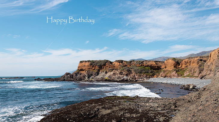 happy birthday wishes, birthday cards, birthday card pictures, famous birthdays, beach, cliffs, san simeon, pacific coast, william randolph hearst, park, california
