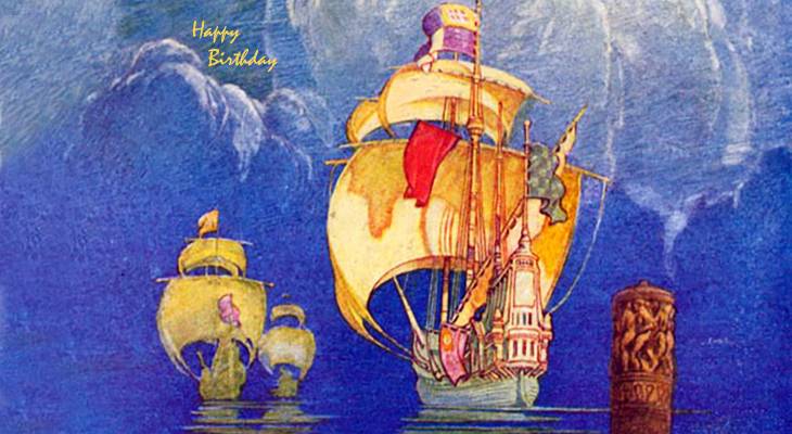 happy birthday wishes, birthday cards, birthday card pictures, famous birthdays, ships, sails, painting, franklin booth, illustration, life magazine , 1921