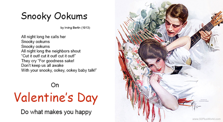 happy valentines day, valentines day greeting, february 14th, valentine card, valentines day wishes, vintage, nostalgia, paintings, song lyrics, irving berlin, snooky ookums, artists, harrison fisher,