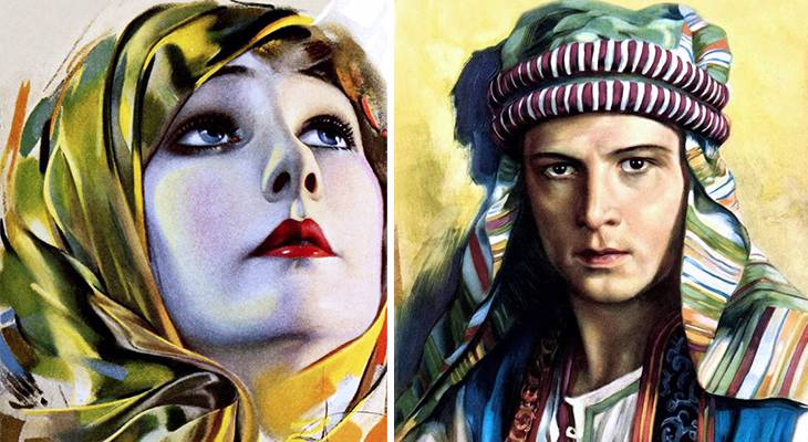 1921, silent films, movie stars, american actor, rudolph valentino, adventure movies, dramas, screen idols, actress, betty blythe, artists, paintings, rolf armstrong, flohri, 1922