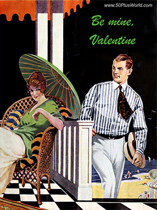 Happy Valentine's Day wishes vintage greeting card based on an illustration / painting  1921 Men's Wear Review magazine