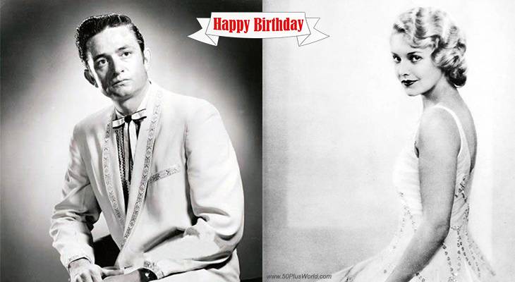birthday wishes, happy birthday, greeting card, famous birthdays, february 26th, film stars, actor, singer, country music, johnny cash, the man in black, actress, madeleine carroll, movies, the 39 steps, secret agent, my favorite blonde, hit songs, i walk the line, folsom prison blues