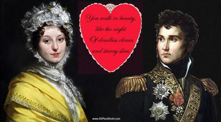 happy valentines day, valentines day greeting, february 14th, valentine card, poem, poetry, vintage, lord byron, paintings, historical, regency, napoleonic, georgian, napoleon, jean lannes, duke of montebello, louise de gueheneuc, she walks in beauty