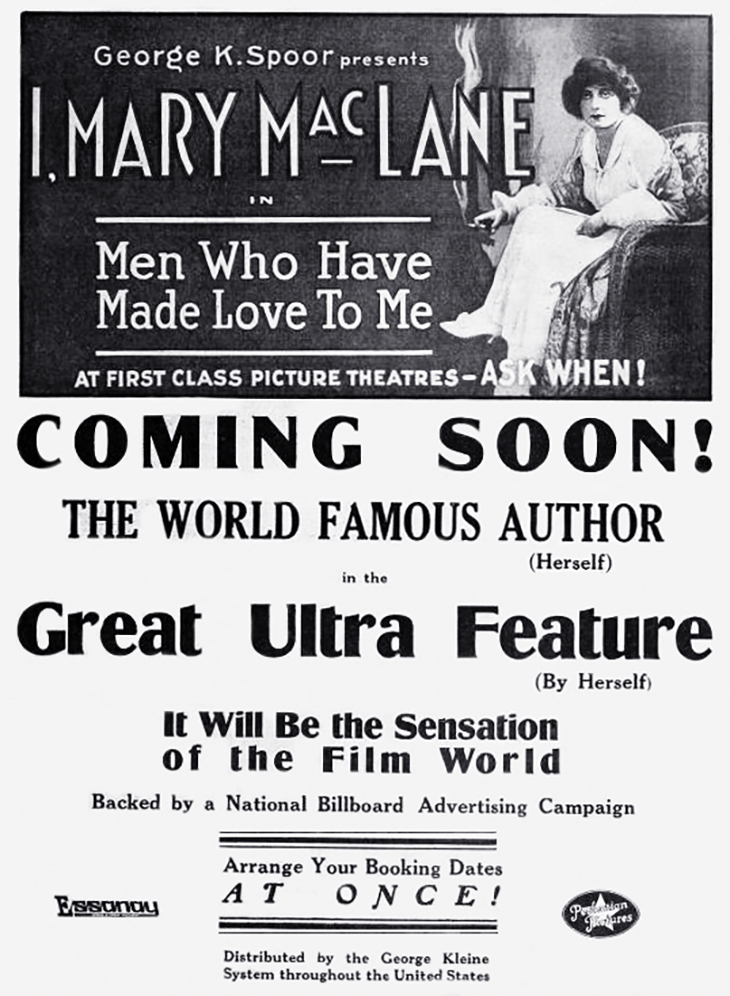 mary maclane, canadian writer, american author, books, autobiography, memoirs, men who have made love to me, movies, 1919, actress, film ad, april fool, odd, funny, unusual, strange, weird