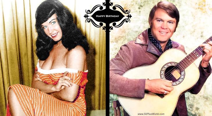 birthday wishes, happy birthday, greeting card, born april 22nd, famous birthdays, bettie page, glen campbell, pin up model, erotica model, country music, hall of fame, hit songs, wichita lineman, gentle on my mind, rhinestone cowboy