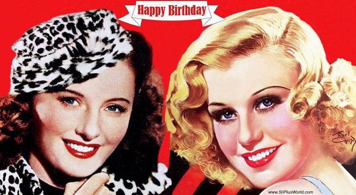 birthday wishes, happy birthday, greeting card, born july 16, famous birthdays, barbara stanwyck, ginger rogers, dancers, actresses, film stars, classic movies, double indemnity, shall we dance, kitty foyle, black widow, oscars, emmy awards, tv shows, the big valley, the colbys, mrs robert taylor, mrs lew ayres