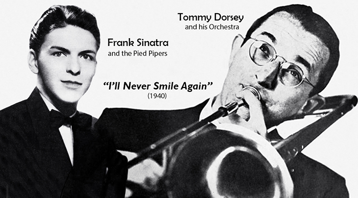frank sinatra, american singer, 1941, 1940s, vocal groups, hall of fame, pied pipers, hit songs, ill never smile again, tommy dorsey, musician, saxaphonist, orchestra, big bands, 
