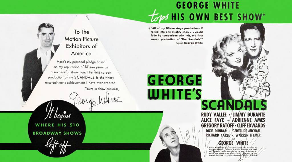 george whites scandals, broadway plays, musicals, movies, 1934, actors, producer, choreographer, dancer, george white, singer, rudy vallee, actress, alice faye, comedian, jimmy durante, 