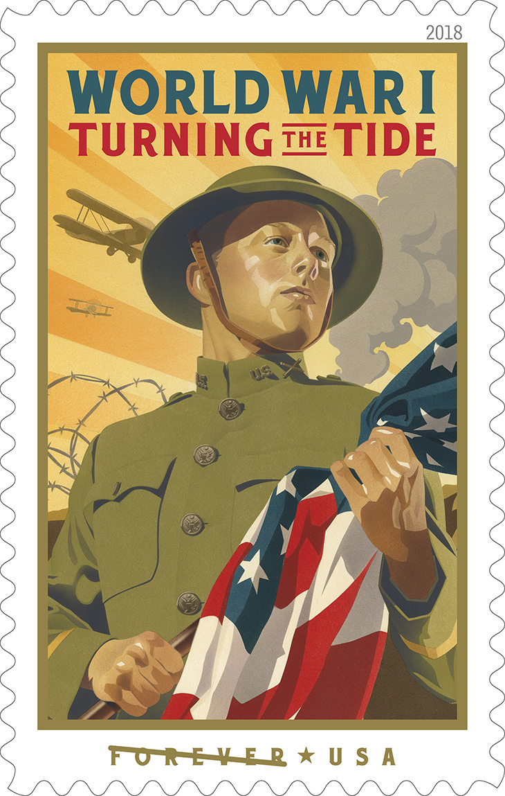usps, united states postal service, us postage stamp, commemorative, world war one, wwi, american soldiers, veterans day, turning the tide, commemorative stamp, collectible, american expeditionary force, first world war