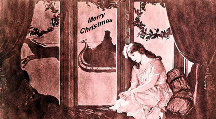 silent films, movie stars, actress, greeting card, 1921, santa claus, sleigh, reindeer, merry christmas, 