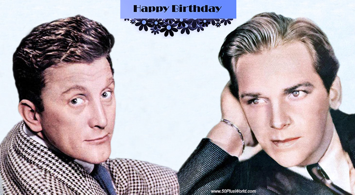 birthday wishes, happy birthday, greeting card, born december 9, famous birthdays, kirk douglas, douglas fairbanks jr, classic movies, spartacus, the prisoner of zenda, gunga din, the bad and the beautiful, lust for life, morning glory, champion, married joan crawford, father of michael douglas