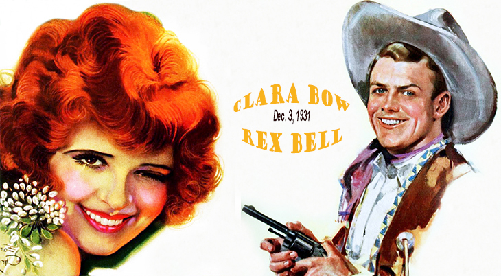 clara bow, american actress, silent movies, film star, rex bell, actor, cowboy, western movies, 1931, celebrity wedding, color portrait, 