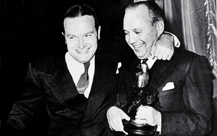 jack benny, bob hope, 1942 february, 14th academy awards, oscar statue, awards ceremony, 1941 movies, charleys aunt, comedians, actors, film stars
