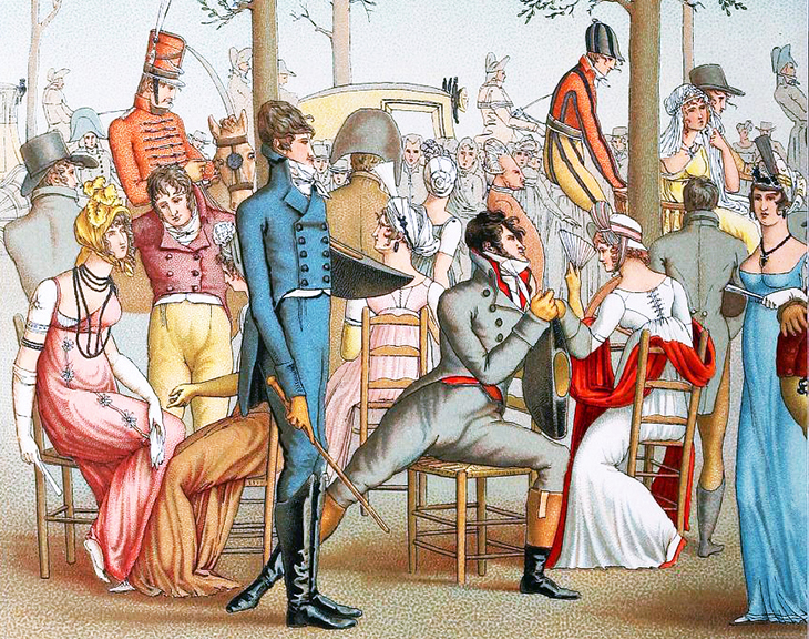 1802, promenade de longchamp, womens fashion, walking dresses, regency fashions, womens wear, 1800s, bonnets, hats, mens fashion, pantaloons, lord byron style, hairstyles, 