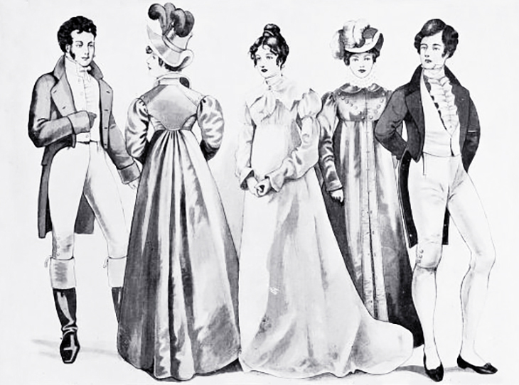 regency era fashion, 1800s, womens fashion, dresses, evening gowns, regency styles, mens wear, bonnets, hats, wedding dress, pantaloons, knee breeches,