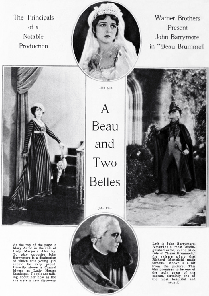 beau brummell, 1924, silent movies, regency era, historic films, american actors, john barrymore, movie stars, carmel myers, mary astor, lady hester stanhope, british nobility, english upper classes