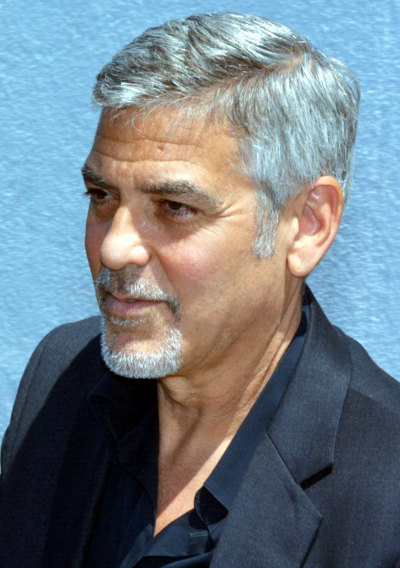 george clooney, older men, senior men, mature adults, dressing professionally, style tips, fifties, sixties, going grey, gray hair, beard, moustache, silver fox, blazer, sports coat, sensible style, dress shirts, mens accessories, comfortable clothes, workwear, 