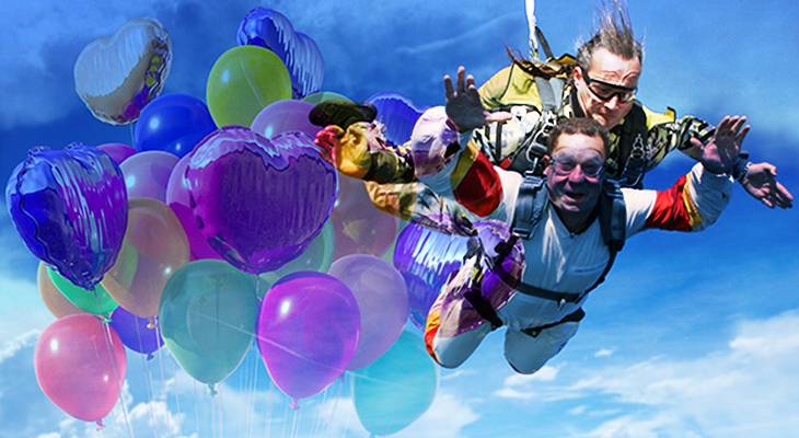 birthday, balloons, tandem skydiving, celebration
