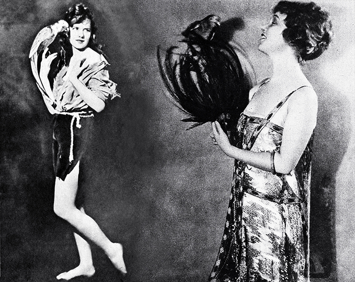 marjorie daw, elsie ferguson, american actress, silent films, movie star, pet bird, parrot, womens fashion, womanswear, 1920